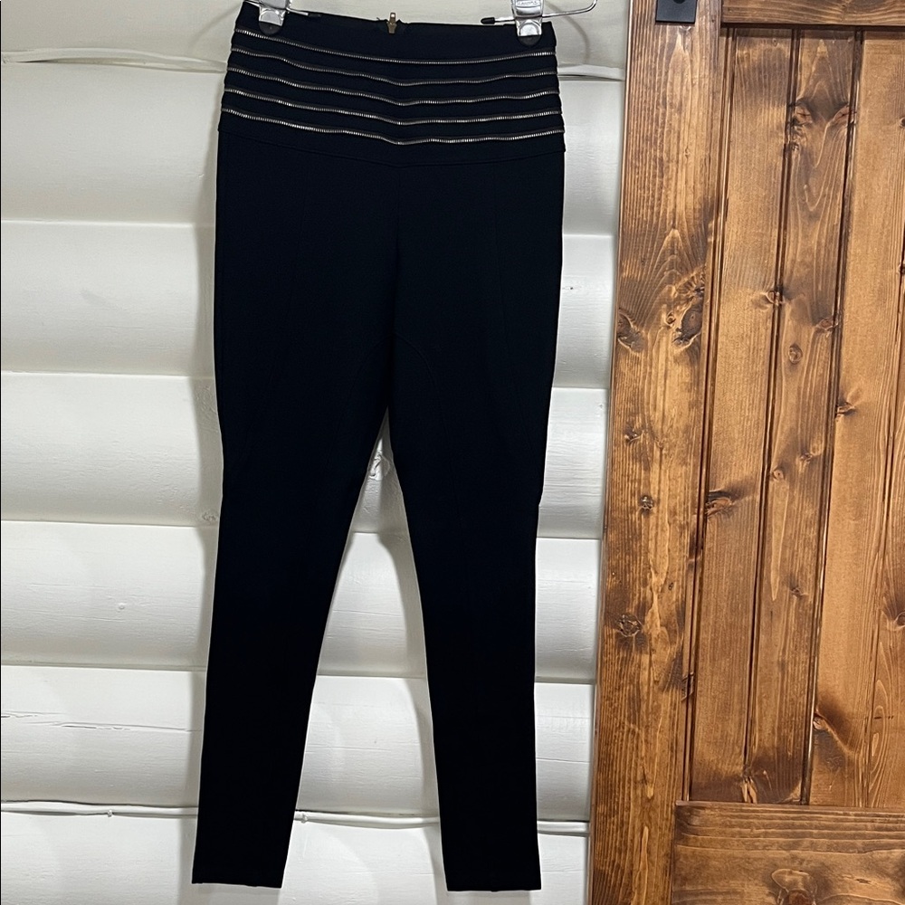 bebe Black Leggings with Metallic Stripes